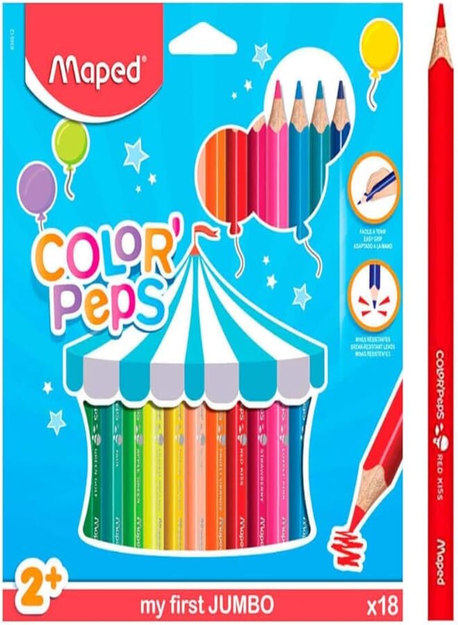 Maped Color 'Peps Jumbo M834012 â€“ Colour Pencils â€“ 'For Malanfä â€“ Multiple Colors, Pack Of 18